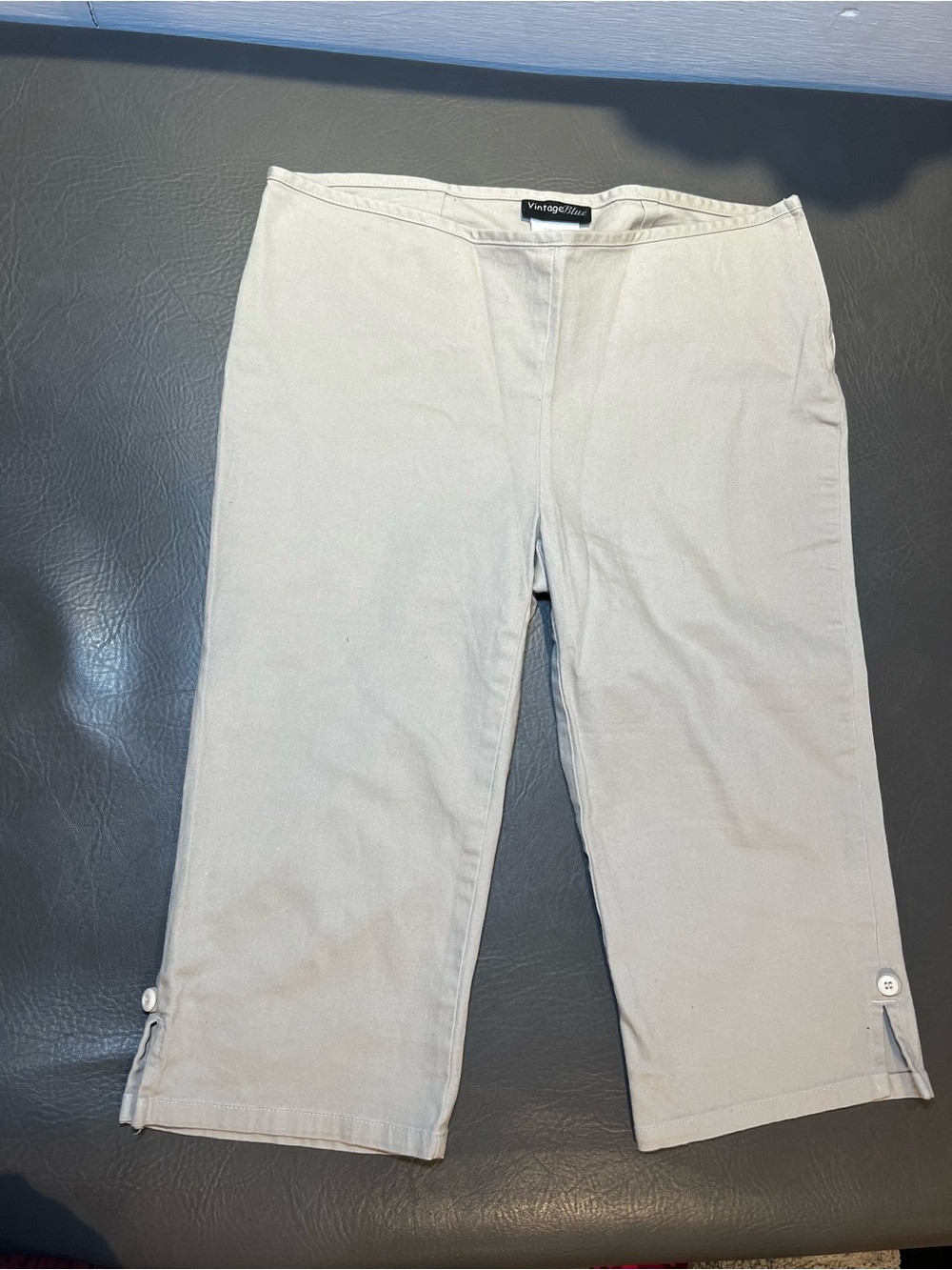 Vintage Beige Capris with Button-Tab Hem